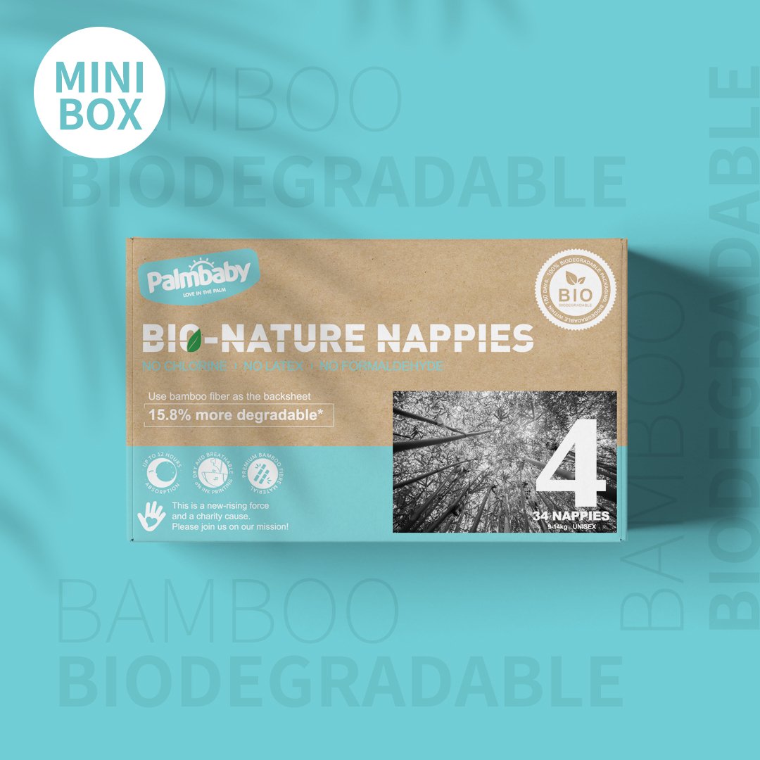 Disposable Baby Nappies Eco Friendly Size 4 Organic Bamboo Baby Nappies 9-14kg 34 Pack-Palmbaby