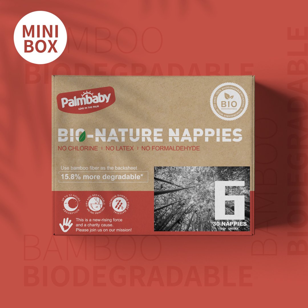 Palmbaby Biodegradable Napppies Size 6 Disposable Eco Friendly Baby Nappies 15kg+ 30 Pack